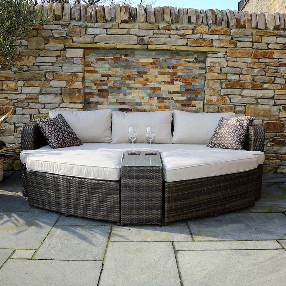 Garden Rattan Wicker Out Furniture Patio 4 Piece Deep Seating Group Daybed with Cushions - Abrihome PAL-1202