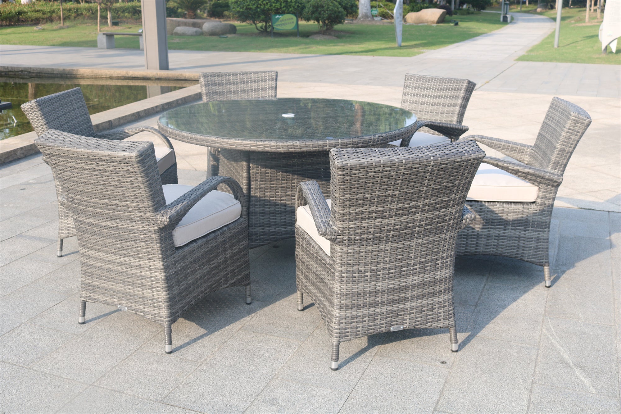 Garden Rattan Outdoor Furniture Patio Brown Wicker 7 Pieces Round Table Patio Dining Set (without umbrella) - Abrihome